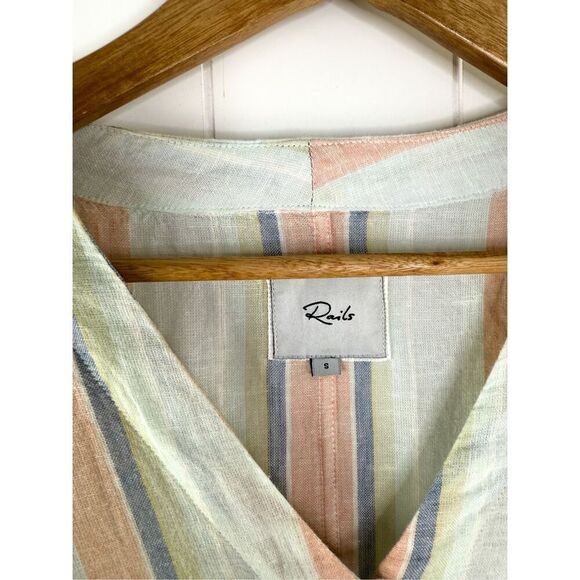 Rails Thea Biarritz Multi Stripe Top Button Down Linen Blend Size S - Picture 3 of 12
